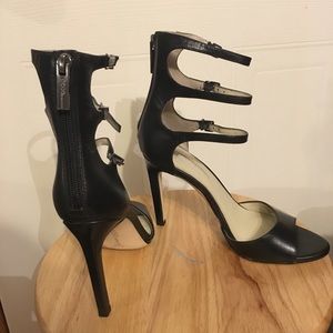 BCBG black strappy heels